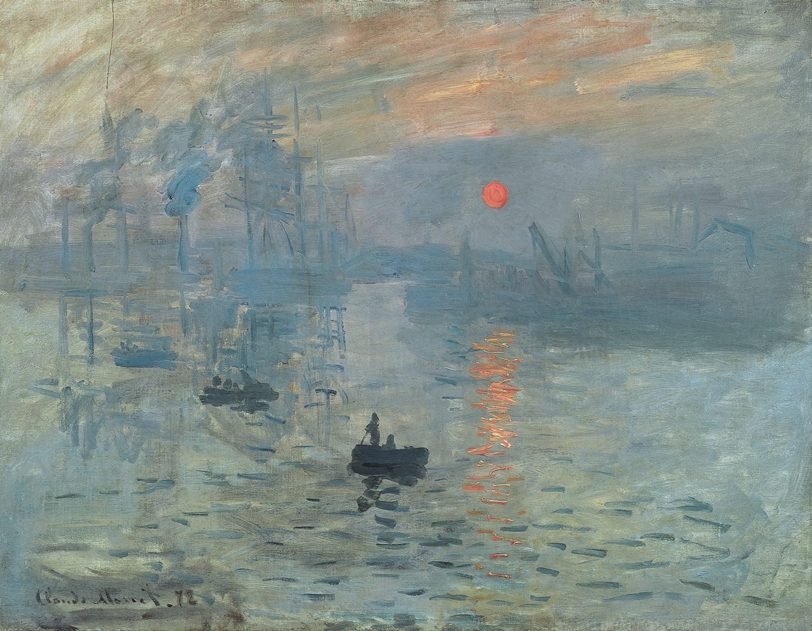 Claude Monet's 1872 painting Impression, Sunrise, the canvas a hostile 1874 review mocked by name and unintentionally gave Impressionism its label.