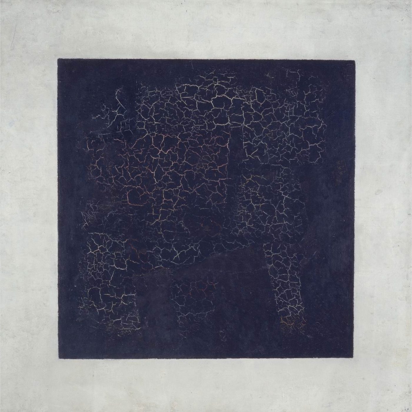 Kazimir Malevich's 1915 painting Black Square, a black square with a fine white border, hanging in the Tretyakov Gallery in Moscow.