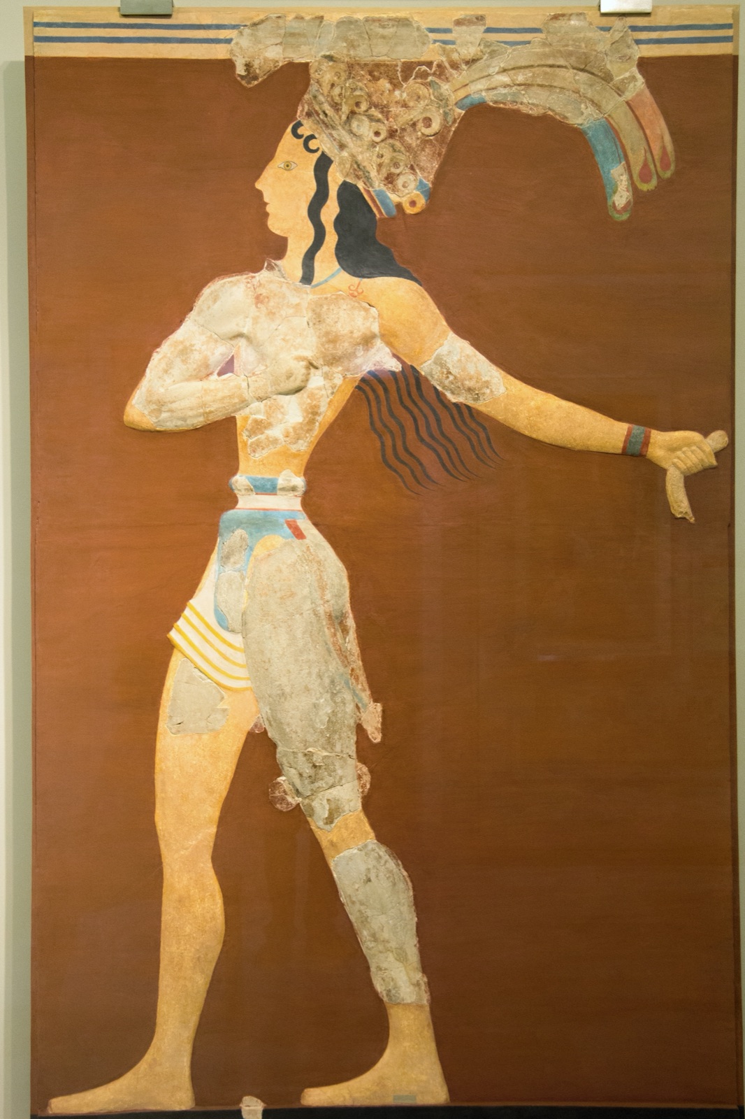 The Prince of the Lilies fresco from the palace of Knossos, a composite reconstruction assembled from separated fragments, now in the Archaeological Museum of Heraklion.