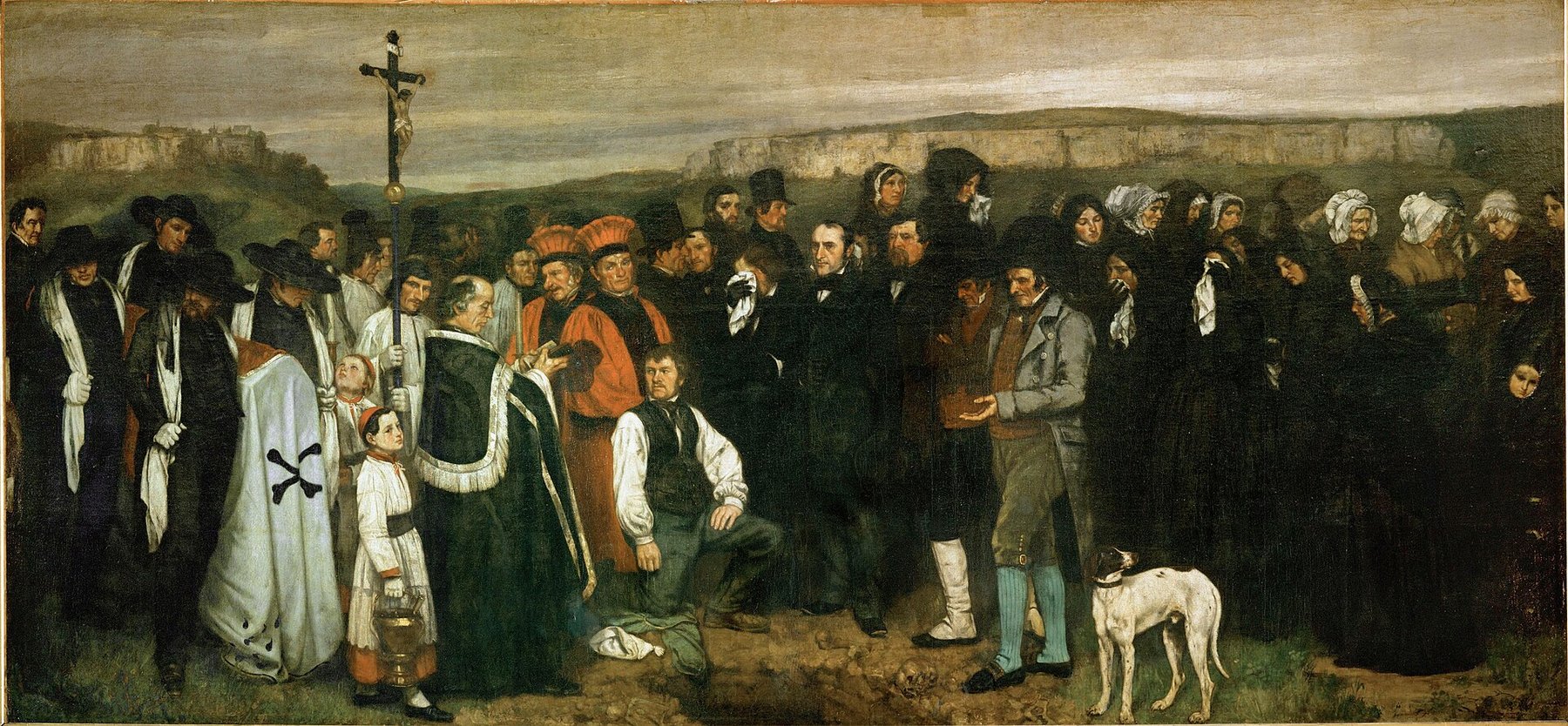 Gustave Courbet's A Burial at Ornans, a large Realist painting of a provincial funeral crowd, oil on canvas.