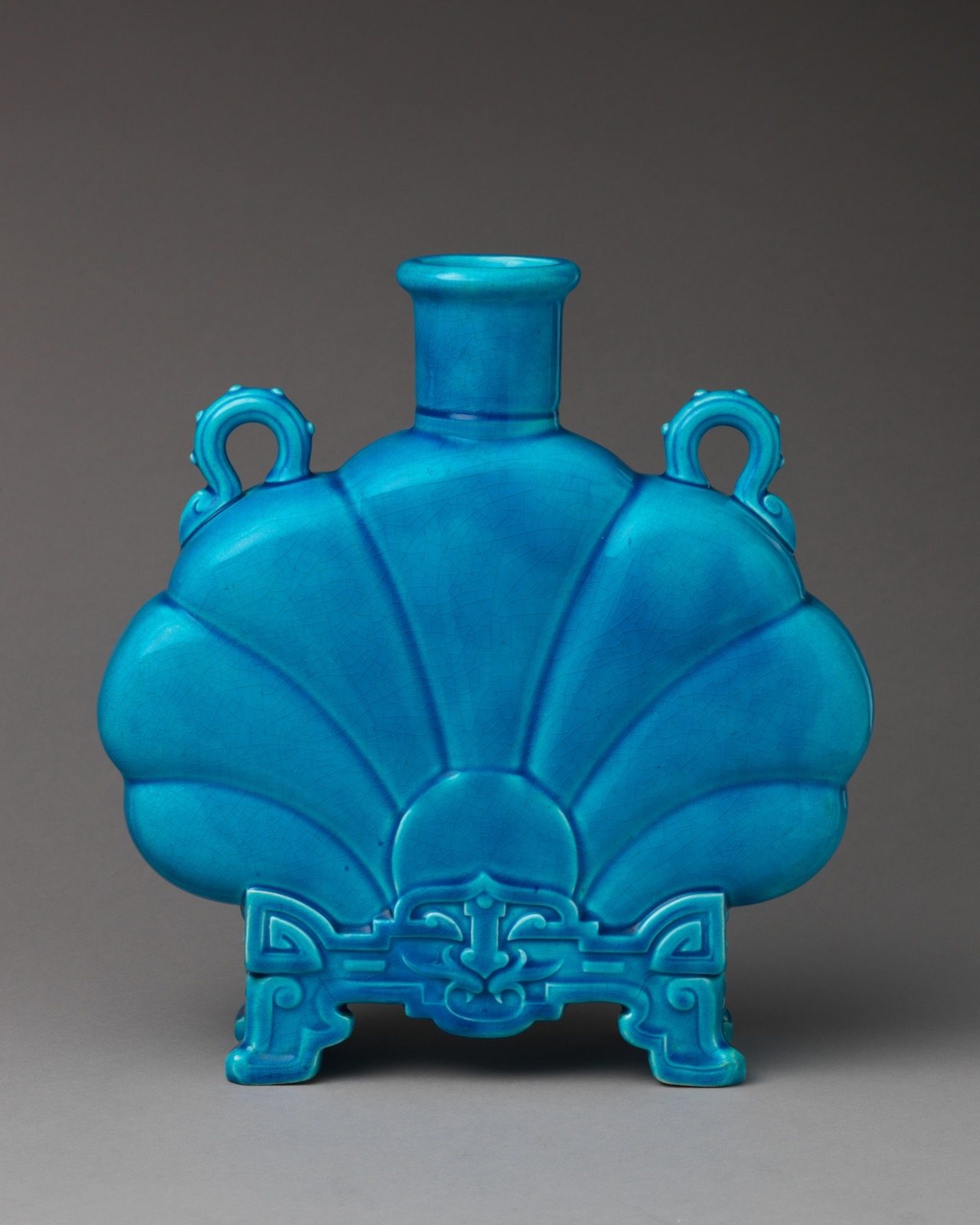 A Minton 'Persian' bottle, about 1870, in lead-glazed earthenware marketed under the trade name Minton's Majolica, unrelated to the tin-glaze process of Renaissance maiolica.