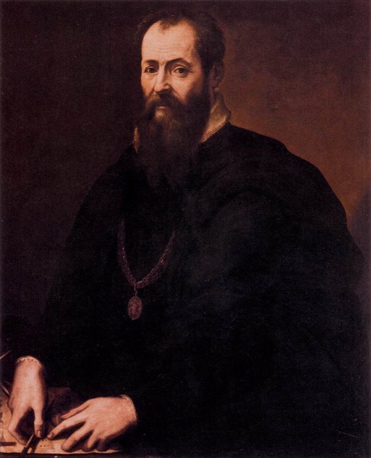 A self-portrait of Giorgio Vasari, the sixteenth-century painter and biographer whose 1550 book Lives of the Artists first used the word rinascita and gave Renaissance art its cast of painters, sculptors, and architects.