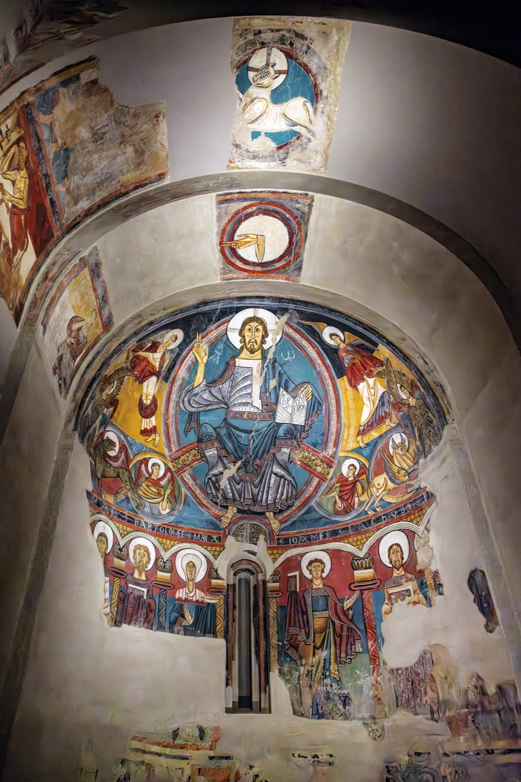 The Romanesque apse fresco of Christ in Majesty from Sant Climent de Taüll, painted around 1123 and now displayed at the Museu Nacional d'Art de Catalunya in Barcelona.