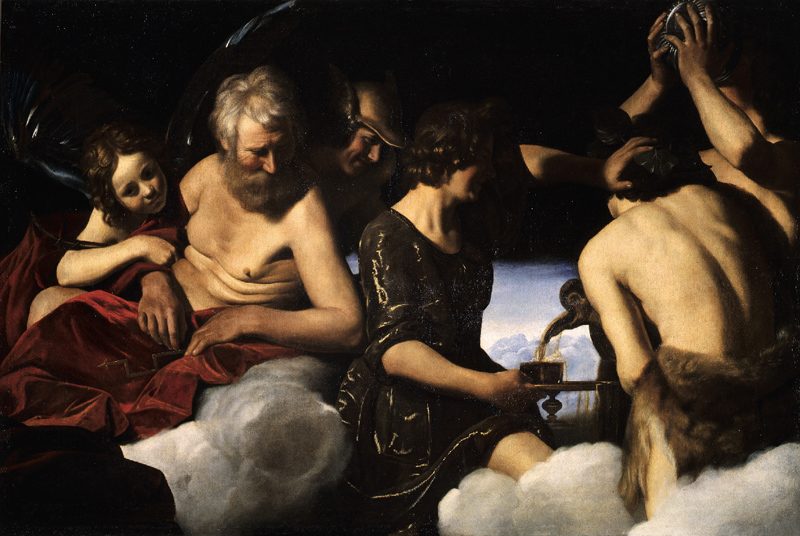 Banquet of the Gods by Giovanni Antonio Galli, lo Spadarino, the painting whose Ganymede figure Gianni Papi matched almost exactly to Narcissus's head, shoulder, and arm when flipped and rotated.